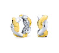 Classic Two Tone Love Knot Symbol Twist Rope Braid Infinity Huggie Wide Hoop Earrings For Women Gold Plated .925 Sterling Silver