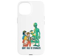 Classic UFO with green aliens flying above city Case for iPhone 15