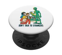 Classic UFO with green aliens flying above city PopSockets Adhesive PopGrip
