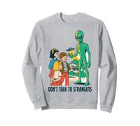 Classic UFO with green aliens flying above city Sweatshirt