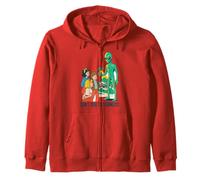 Classic UFO with green aliens flying above city Zip Hoodie