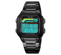 Classic Unisex Women's Men's Digital Multifunction Sports Watch Stainless Steel Band Square Waterproof Electronic Led Watch (Crystals Black)