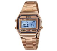 Classic Unisex Women's Men's Digital Multifunction Sports Watch Stainless Steel Band Square Waterproof Electronic Led Watch, A- Rose Gold, M