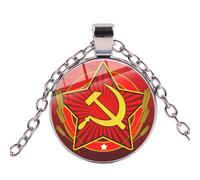 Classic USSR Soviet Badges Sickle Hammer Chain Necklace CCCP Russia Emblem Communism Glass Art Pendant Necklace Women Men