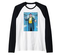 Classic Vampire Pop Art Comic Print Retro Portrait Raglan Baseball Tee