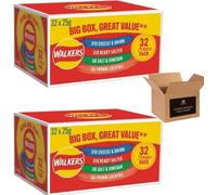 Classic Variety Crisp Big Box- 4 Different Flavours - Walker Cheese & Onion, Walker ReadySalted, PrawnCockTail, Salt & Vinegar Gift Pack 32x25g (Pack 2, Walkers Red Box)