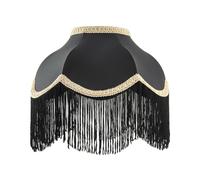 Classic Victorian Designed Empire Lampshade in Black Faux Silk with Ornate Gold Trims | 30cm Diameter | Hanging Black Tassels by Happy Homewares