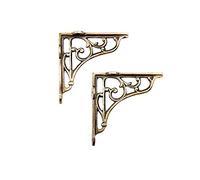 Classic Victorian Scroll Shelf Brackets - Pair in Antique Brass 6X6 inches