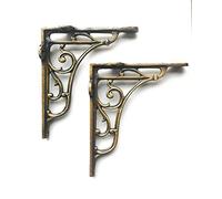 Classic Victorian Scroll Shelf Brackets - Pair in Antique Brass 7x7.5''