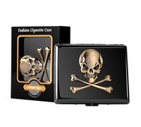 Classic Vintage Raised Skull Metal Women's Men's Portable Cigarette Case, Holds 18-20 100mm Cigarettes,RFID Credit Card Wallet (20pcs 100's, Skull Black)