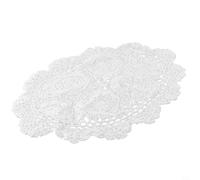 Classic Vintage Style Hand Crochet Floral Lace Cotton Oval Placemat for Table Decoration (White)