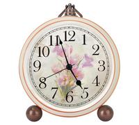 Classic Vintage Table Clock - 5.2in Pink Tulips Analog Desk Clock, Silent Non-Ticking Clock with Distressed Metal Frame for Office, Living Room or Bedroom (Pink Tulips)