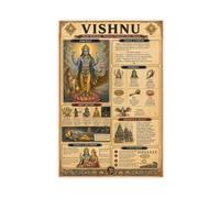 Classic Vishnu Reference Print, Vintage Hindu Mythology Wall Art Canvas Pos | Vintage parchment mythology gods poster wall art for rustic farmhouse classic home decor Unframed Print 20"L x 30"W