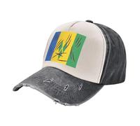 Classic Washed Denim Hat St. Vincent and The Grenadines Flag Print, Color Block Baseball Cap Retro Style, Breathable Cotton with Sweatband All-Season Casual Headwear 4 One Size