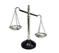 Classic Weighing Balance Scale Decorative Justice Weighing Scale with Hanging Pans Elegant Home, Office, Law Firm Desk Decoration (Silver Black, 7.25 * 4 * 11.5")