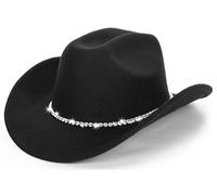 Classic Western Felt Cowboy Hat for Women Men Jazz Hat with Band (Lagre), Black with Diamond Band, L