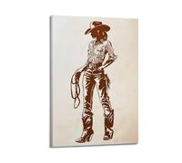 Classic Western Illustration Wall Art, Abstract Minimalist Line Cowgirl Hanging Paintings Poster, Vintage Neutral Feminine Artwork for Modern Home And Teenager' 08x12inch(20x30cm)