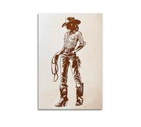 Classic Western Illustration Wall Art, Abstract Minimalist Line Cowgirl Hanging Paintings Poster, Vintage Neutral Feminine Artwork for Modern Home And Teenager' 20x30inch(50x75cm)