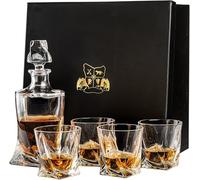 Classic Whiskey Decanter, Whiskey Glasses Gift Set Includes 750ml Whisky Decanter, Whiskey Glasses Tasman Twist' for Spirits of 4 with Wooden Display Box, Whiskey Gift Sets for Men
