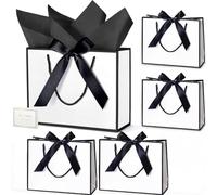Classic White Gift Bags 5pcs, Elegant Medium Party Bags with Handles 28x20x10cm for Weddings, Birthdays, Christmas, Special Occasions