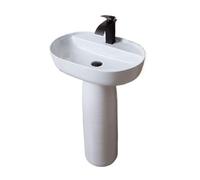 Classic White Pedestal Sink Combo with Faucet Mirror & Drainer - 2-Piece Ceramic Floor Standing Bathroom Vanity Basin for Elegant Bathroom Decor