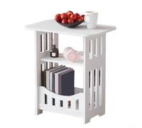 Classic White PVC Narrow End Table and Nightstand Featuring 2/3 Tier Display Shelves, Elegant Rectangular Cutout Style, Wear-Resistant, Space-Saving Furniture(Double Levels)