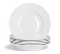 Argon Tableware 12x White Pasta Bowls - 23cm (9") - Ceramic Dinner Plates Dish Set Cereal Soup Serving Noodle Bowl - Dishwasher and Microwave Safe
