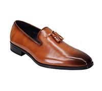 Classic Wholecut Tassel Loafers for Mens Polished Faux Leather Slip on Retro Shoes [EL0795-CAMEL-40] Tan