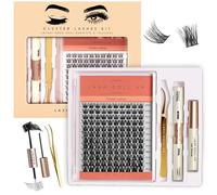 Classic Wide Stem Lash Extension Kit- Individual Clusters, 260 pcs, DIY, 10D, 20D, 30D, 40D 8-16mm, D Curl, Spoolie Brush, Personal Home Use & Professional (100d Cluster Lash Kit)