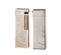 Classic windproof soft flame gas lighter, old-fashioned side pulley ignition, double-sided embossed body, perfect for business gifts or travel (gold)(Gold1)