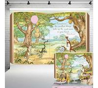 Classic Winnie Bear Giant Book Backdrop Vintage Pooh Hundred Acre Wood Background with Pink Balloon Girls Baby Shower Birthday Party Decorations 7x5 ft 119