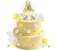 Classic Winnie Cake Topper, 37 PCS Cute Bear Pooh Bees Flowers with Acrylic Cake Topper Decor, Dessert Pooh Cupcake Decorations Party Supplies for Birthday Baby Shower