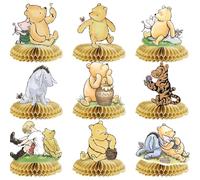 Classic Winnie The Pooh Party Table Centerpieces - 9-Piece Honeycomb Base Decorations for Kids' Birthday, Baby Showers, and Themed Parties