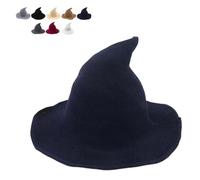 Classic Wizard Hat Halloween Witch Knitted Hat 18in Large Solid Felt Wide Brim Wizard Party Hats Goth for Women Men (Navy)