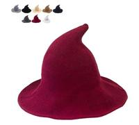 Classic Wizard Hat Halloween Witch Knitted Hat 18in Large Solid Felt Wide Brim Wizard Party Hats Goth for Women Men (Red)