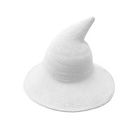 Classic Wizard Hat Halloween Witch Knitted Hat, Foldable Wide Brim Spire KnittedWizard, for Halloween Party Masquerade (White)