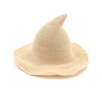 Classic Wizard Hat Halloween Witch Knitted Hat, Foldable Wide Brim Spire KnittedWizard, for Halloween Party Masquerade (Beige)