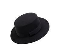 Classic Women Men Flat Top Hat Brim Fedora Panama Hat Trilby Church Derby Cap Pork Pie Hat with Simple Square Ribbon
