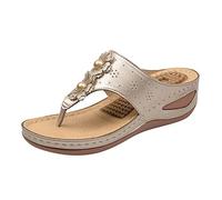 Classic Women'S Slip-On Slides Flip Flops Sandals For Women With Arch Support For Comfortable Walk Summer Wedge Sandal Massage Function Platform Shoes Lightweight Women'S Platform Sandals (Gold, 5)