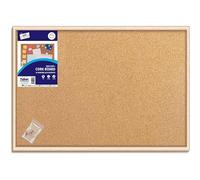 Classic Wood Natural Large Cork Notice Board with Colourful Push Pins & Wall Fixings for Home, Office, Memo Message, Pictures, Planner, Display Organiser (600 x 800 MM)