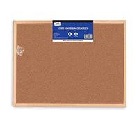 Classic Wood Natural Large Cork Notice Board with Colourful Push Pins & Wall Fixings for Home, Office, Memo Message, Pictures, Planner, Display Organiser (600 x 400 MM)