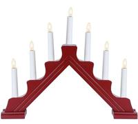 Classic Wooden Candle Bridge Light with 7 LED Bulbs Mains Operated Christmas Decoration for Windows, Trees, Home, Office & Desks Traditional Festive Holiday Lighting (Red)