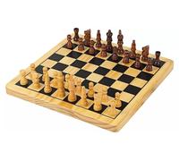 Classic Wooden Chess and Checkers Set, Traditional Board Game with Natural Wood Pieces, Black and White Squares, Complete Game Set with Draughts Pieces