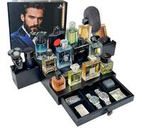 Classic Wooden Cologne Organizer for Men 3 Tier Black | High Grade Velvet Lining and Stylish Gift Box | Uncluttered Design Perfume Display Stand Gift Idea | SELUM