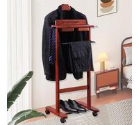 Classic Wooden Free-Standing Men's Valet Stand, Portable Clothes Hanger with Pants & Tie Holder, Ideal for Bedroom, Office, or Entryway - Stylish & Functional Storage Solution