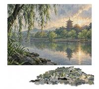 Classic Wooden Jigsaw, Adults, Rain at Kofukuji Temple, 1000 Pieces | Puzzle for Adults: adult home pastime at your own pace.