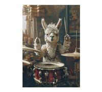 Classic Wooden Jigsaw Puzzle for Adults, Alpaca Plays Drums, 300 PCS