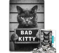 Classic Wooden Jigsaw Puzzle for Adults, Bad Kitty Mugshot, 300 PCS