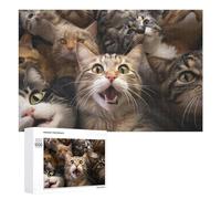 Classic Wooden Jigsaw Puzzle for Adults, Cat Crowds Whiskered Wonder!, 1000 PCS