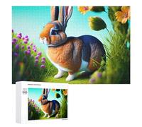 Classic Wooden Jigsaw Puzzle for Adults, Garden Bunny with Flowers, 1000 PCS